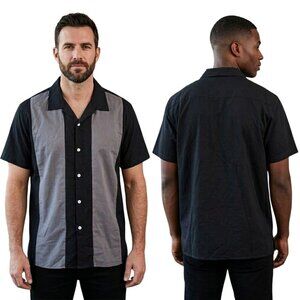 Men's Shirt Size 2XL Black Gray Colorblock Short Sleeve Button Up